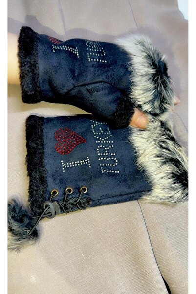 JHTshop Winter Furry Fingerless Gloves I Love Turkey