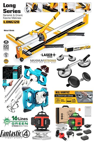 STAXX POWER Fantastic 4'lü Seramik Usta Seti – 120cm Seramik Kesme, Lazer Hiz...