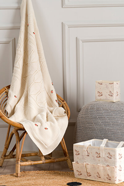 Koza Home Toffy Beige Floral Knitted Baby Blanket 100X100