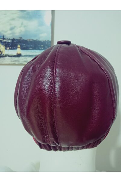 hoaryage Unisex Genuine Leather Claret Red Cap Classic Cap Elastic Hat