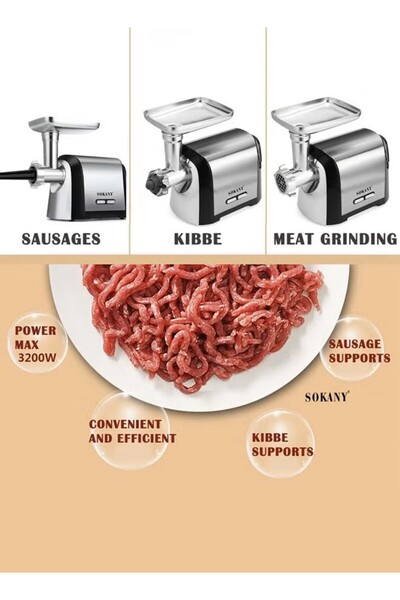 Alim Sokany Meat Grinder 3200W 3-in-1 Sausage Stuffer & Kubbe Maker