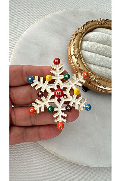 MeLunam Özel Seri Yeni Yıl Teması M&M Şekerli Kar Tanesi Broş