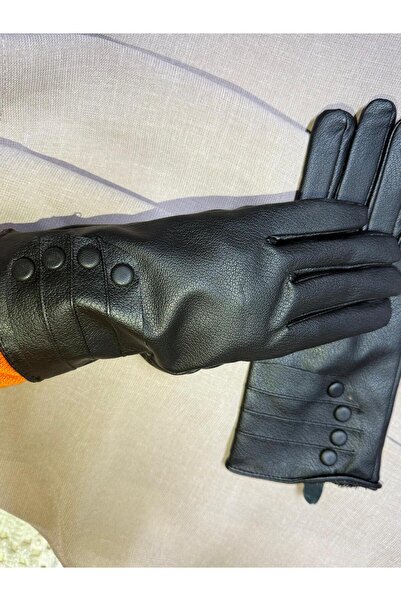 JHTshop Women's Black Color Luxury Faux Leather Touch Water and Cold Resistant Standard Size Gloves