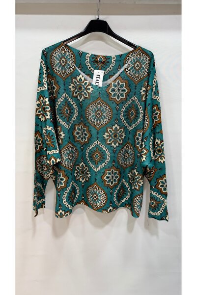 della moor Μπλούζα με μανίκια με ιταλικό έθνικ σχέδιο τιρκουάζ