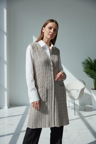 larocci Knitted Long Vest Sand +Shawl Gift