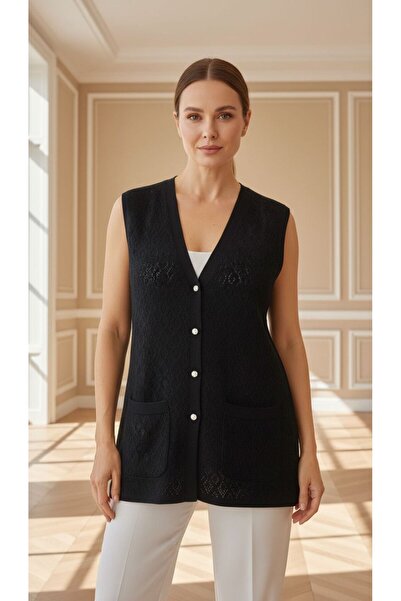 larocci Lace Knitted Vest Black + Shawl Gift