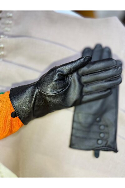 JHTshop Women's Black Color Luxury Faux Leather Touch Water and Cold Resistant Standard Size Gloves