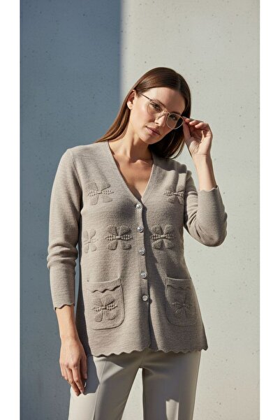 larocci Leaf Detailed Cardigan Light Mink +Shawl Gift