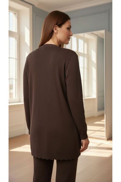 larocci Leaf Detailed Cardigan Chocolate +Shawl Gift