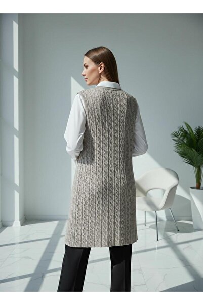larocci Knitted Long Vest Sand +Shawl Gift