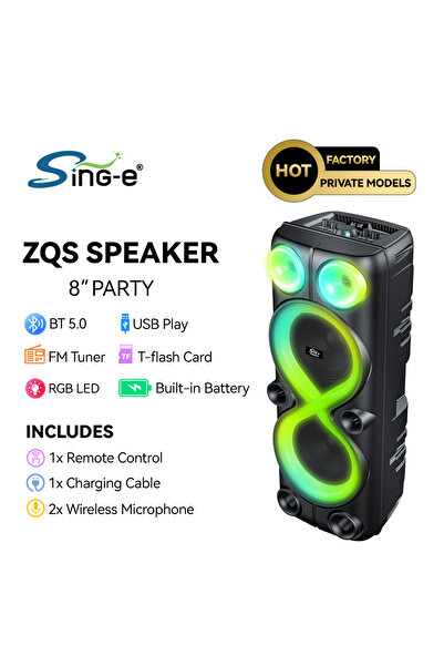 singe SING-E ZQS8238 Double 8 Inch Portable Wireless Loud Speaker KTV DJ Sound Karaoke System