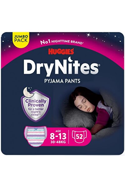 Huggies DryNites Bedwetting Pyjama Pants for Girls, Age 8-13, Jumbo Pack (13 x 4) - 52 Pants