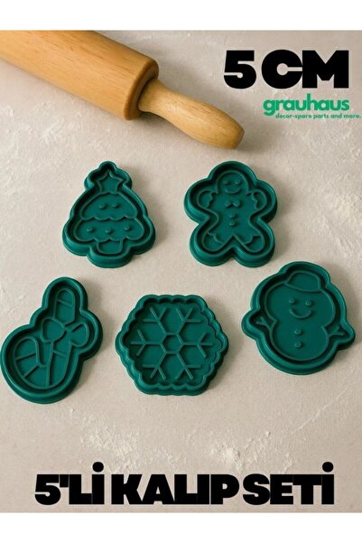 GRAUHAUS 5-Piece Christmas Cookie Mold Set with Christmas, Gingerbread, Snowflake, Candy Cane, Pine Tree Designs