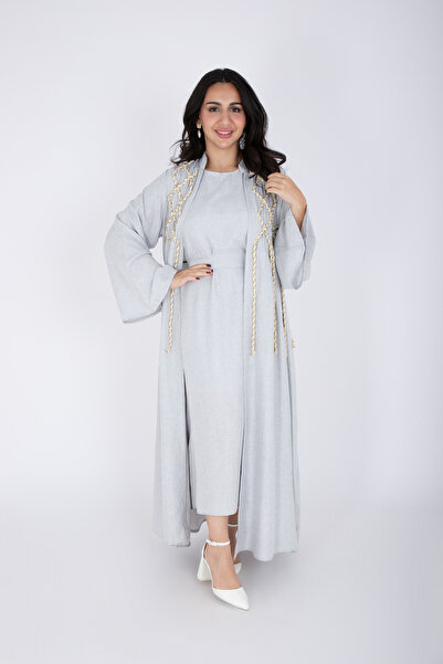 IKKXA 2 Piece Luxury Linen Rope Design Jalabiya
