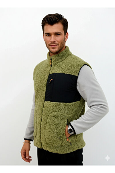 OXVİN Furry Plush Vest Woolen Lamb Welsoft Bone Zipper Pocket Detail (Full Size)