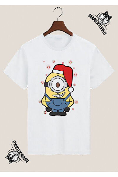 MarkaTurko Minions Christmas Special Design Printed White T-Shirt