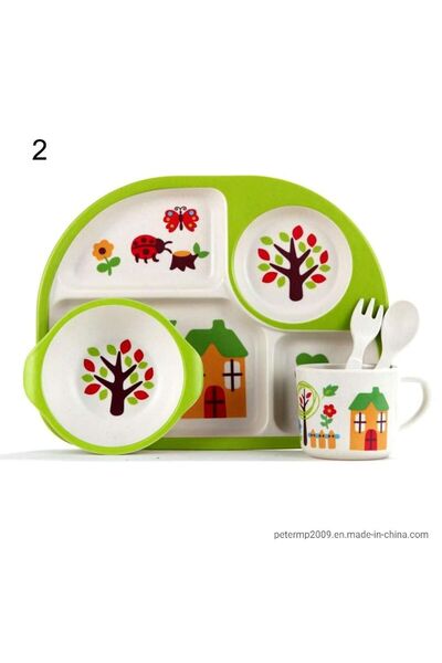 Generic 5 PCS Bamboo Kids Dinnerware