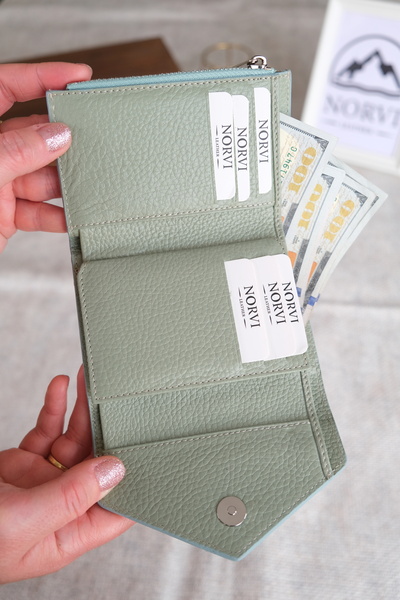 Norvi Leather Genuine Leather Envelope Wallet Mint Green 1216