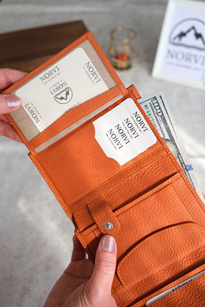 Norvi Leather Genuine Leather Women's Wallet Orange 1222