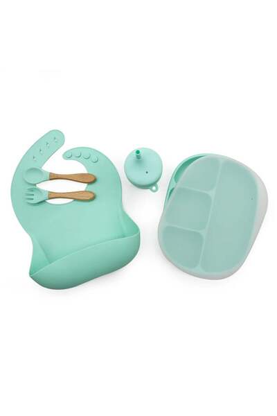 Generic طقم طعام سيليكون فرايدي متكامل للأطفال مع بوكس هدية – نعناعي