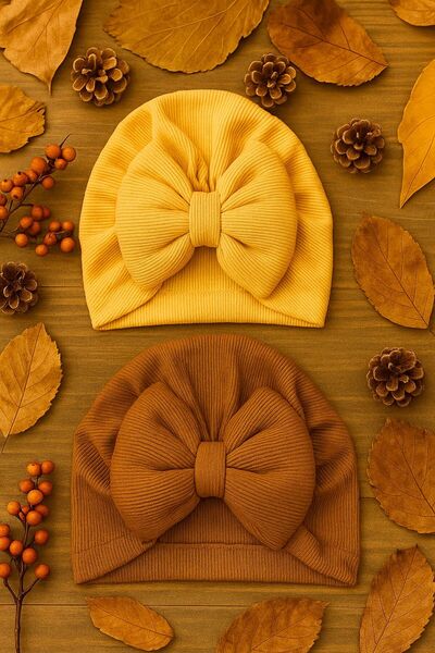 Pico Baby Fiyonklu Bebek Bone 2'li Set- Limon / Kahverengi