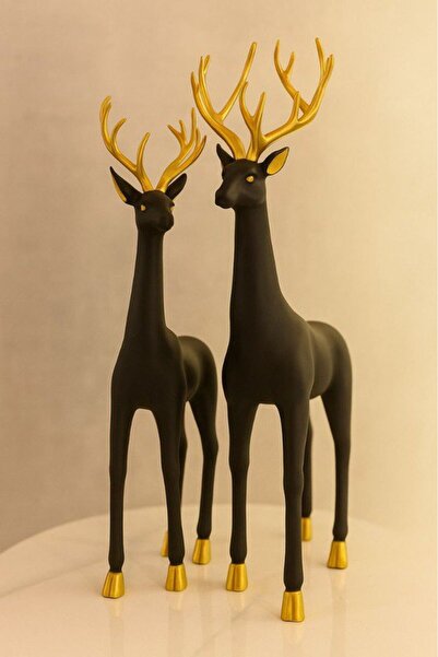 Oss elhetraf تحف غزلان ديكورية فاخرة باللون الأسود المطفي مع لمسات ذهبية