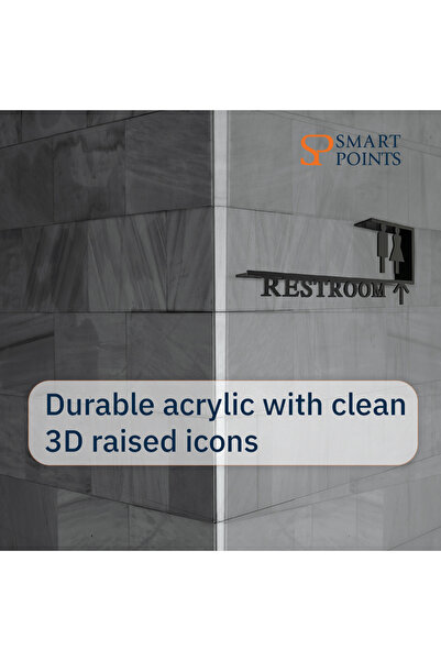 SP Acrylic Restroom Directional Sign, Men & Women Toilet Sign with Arrow, 3D Wall-Mounted, 36x17 cm