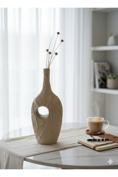 Marktna مزهرية فاخرة بتصميم عصري بلون بيج مع فتحة فنية – مزهرية ديكور أنيقة ل...