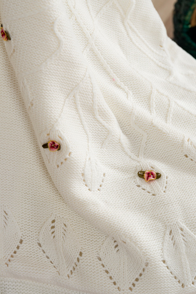 Koza Home Toffy Cream Floral Knitted Baby Blanket 100X100