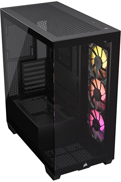 Corsair علبة كمبيوتر ATX متوسطة الحجم ARGB 3500X - زجاج مقسّى بانورامي - متوافقة مع التوصيل العكسي