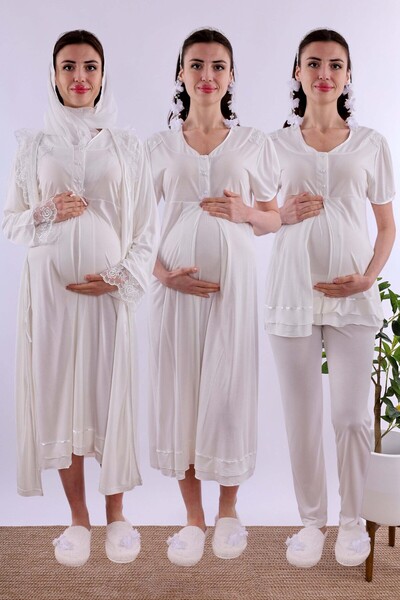 ByLohusa Effortt Ecru Hijab-Wearing Pregnant Maternity Set