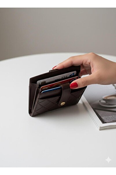 mlio Brown Medium Size Quilted Detailed Faux Leather Wallet