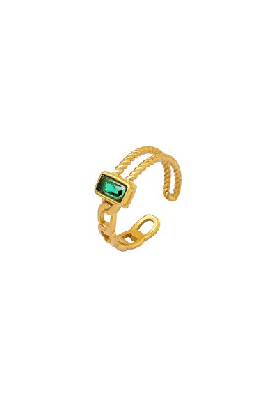 RAFINI Green Glow Ring - Placat cu Aur 18K, Otel inoxidabil