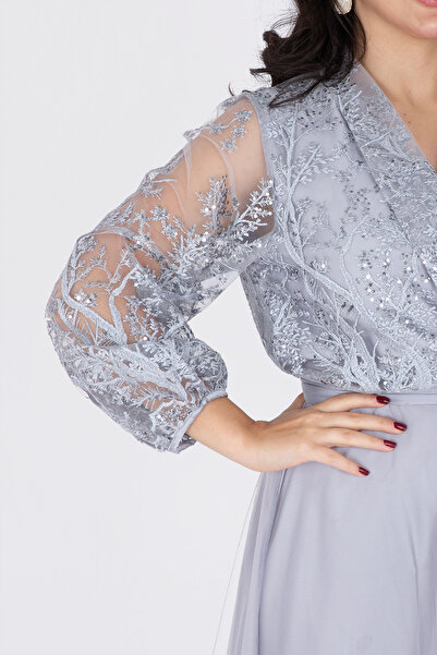 IKKXA Chiffon Layered Dress Applique Design