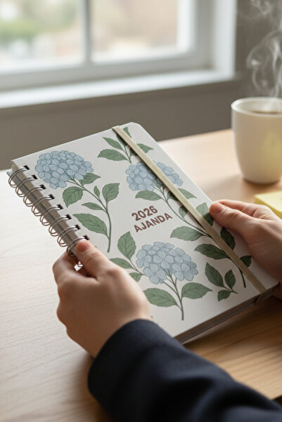 Chi-Chi Papers 2026 Weekly Planner - Handmade, 2 Pages with Stickers, Blue Hydrangea