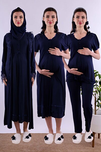 ByLohusa Effortt Beige Hijab-Wearing Pregnant Maternity Set