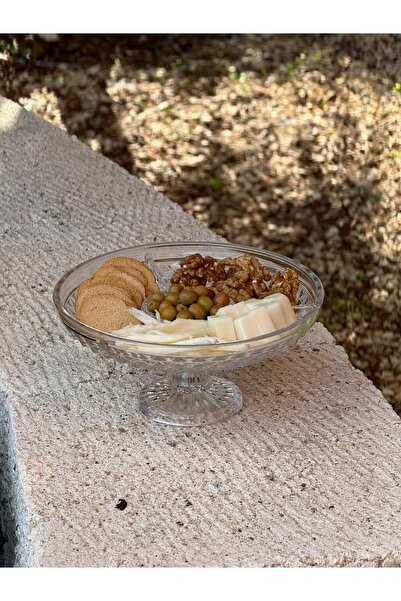 Miko Home & Garden Crystal Patterned Glass Footed Serving Plate / Presentation Bowl (Divided – Transparent)