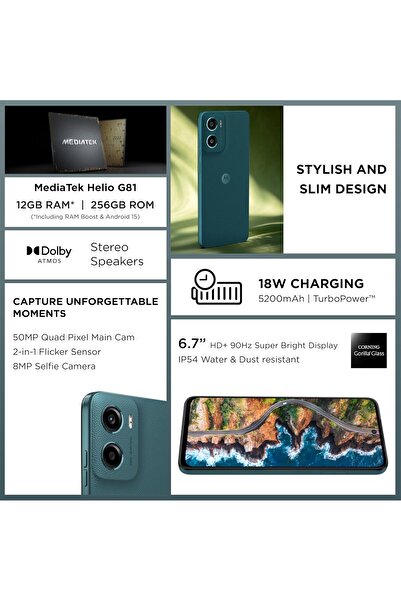 Motorola G05, 4+8GB RAM, 256GB ROM, Dual SIM, MediaTek Helio G81, 6.67" 90Hz, Android 15, Forest Gre