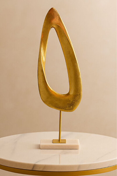 Oss elhetraf تحفة ديكور حديثة ذهبية بتصميم فني مجرد على قاعدة رخامية فاخرة بط...