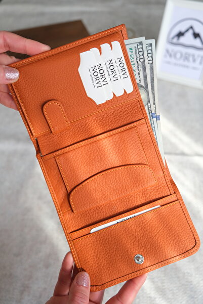 Norvi Leather Genuine Leather Women's Wallet Orange 1222