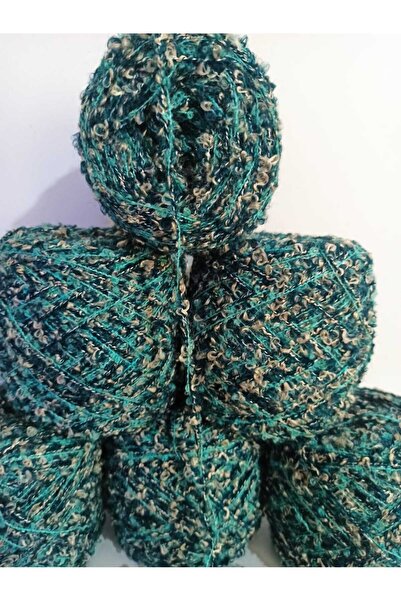 İPEK YÜN İPLİK DÜNYASI Buklet Knitting Yarn (Green Tones, White Mottled) Mix 100Gr