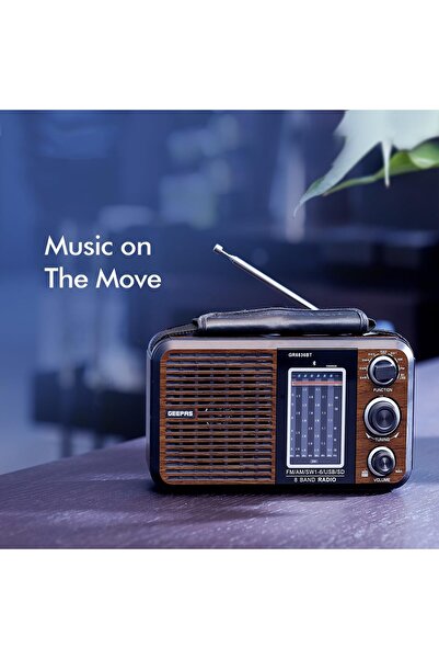 Geepas GR6836 Rechargeable Radio, Brown/Black, USB
