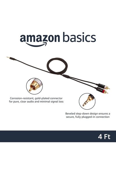 Amazon basics 3.5mm Aux to 2 RCA Adapter Audio Cable for Stereo Speaker or Subwoofer, 1.22 m, Black