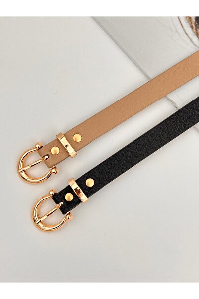 Mynoa Set of 2 Gold Buckle Women's Belts, Jacket Belt, Trouser Belt, Shirt Belt.