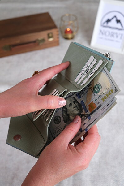 Norvi Leather Genuine Leather Envelope Wallet Mint Green 1216