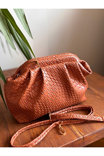 GUELES Trendy Knitted Detailed Soft Leather Hand and Shoulder Bag