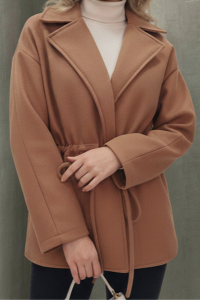 ALFUDO Moda Collection Camel Color Tie Detail Comfortable Fit Cashmere Cardigan/Jacket