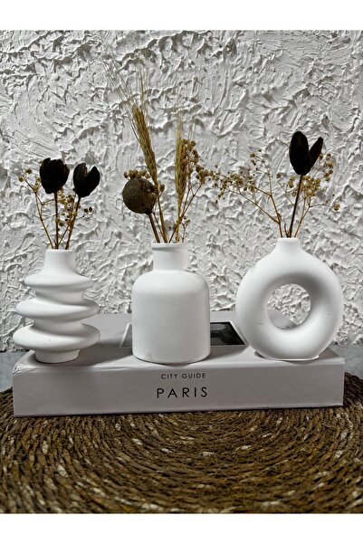 Zigzag Home Set de vaze decorativ în stil boem, dimensiune mini, 3 piese, vază cu flori minimale, vază cu figurine, dimensiune mică