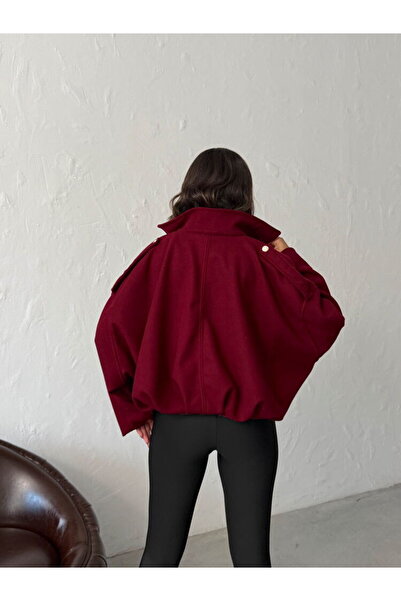 VELZANA Burgundy Bomber Short Cashmere Coat Jacket