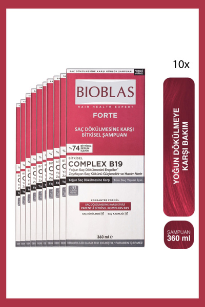 Bioblas Forte Yoğun Saç Dökülmelerine Karşı Bitkisel Şampuan 360 ml 10 Adet